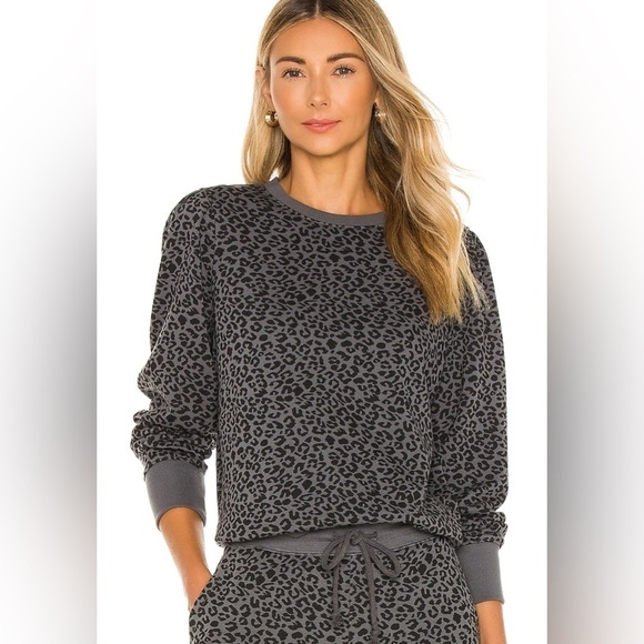 Rails Tops - Rails Marcie Mini Cheetah Puff Sleeve Sweatshirt Size XL Grey Black
